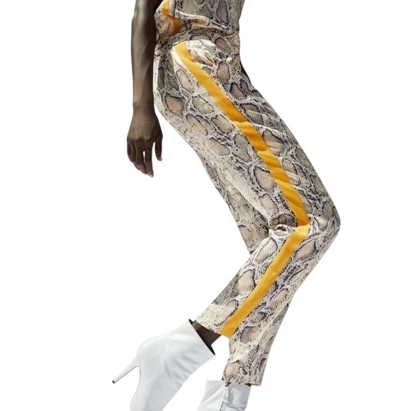 Zara snakeskin with yellow stripe lightweight pants. Women's Large EUC - Picture 1 of 8